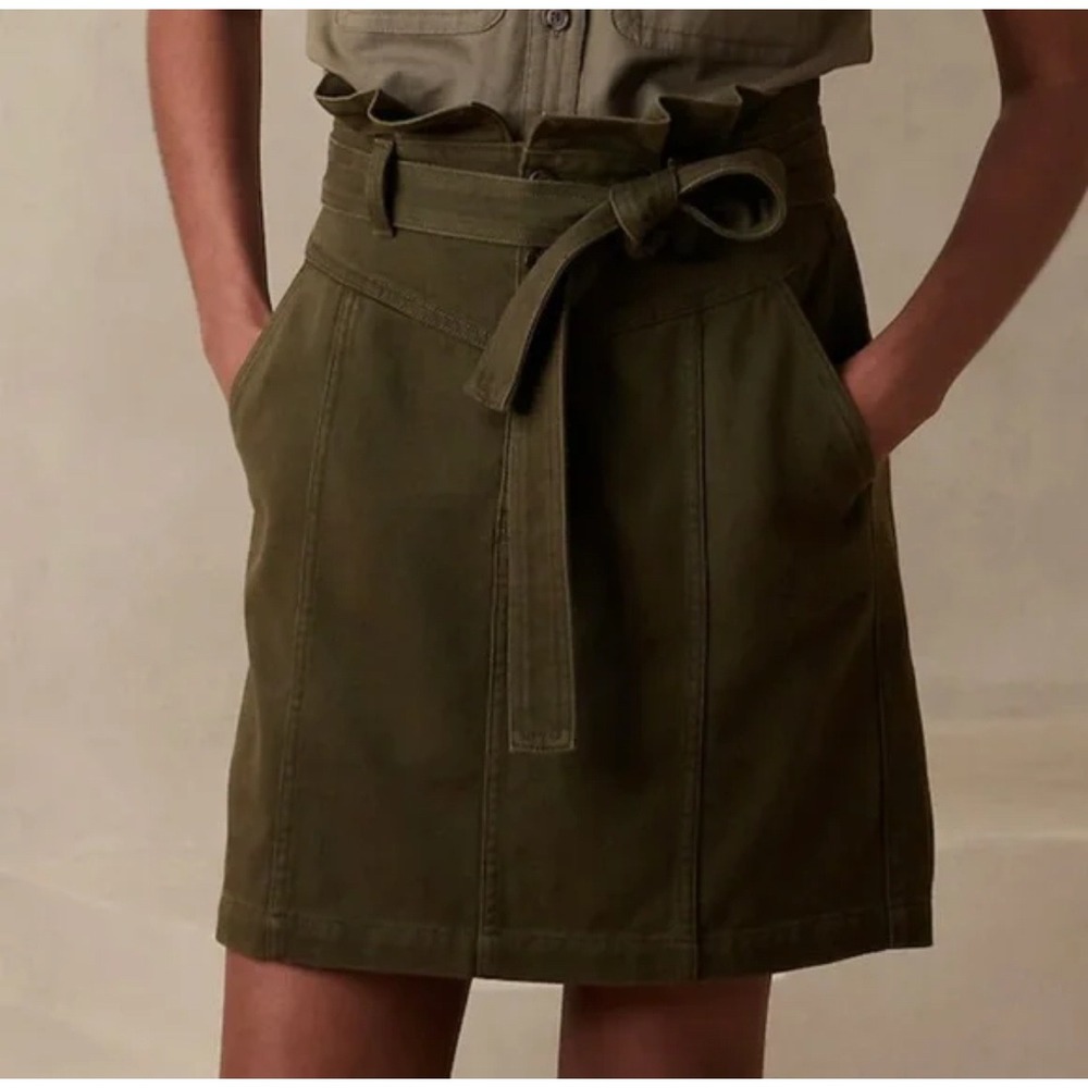 Banana Republic Womens Sz 8 Olive Green Twill Mini Skirt Tie Belt‎ High Waist